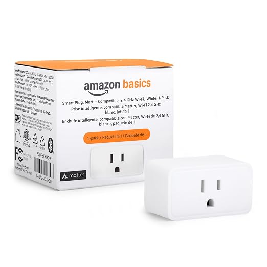 Amazon Basics Smart Plug, Matter Compatible, Compatible by AmazonBasics