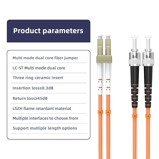 OM1 Fiber Patch Cable LC/UPC to ST/UPC Multimode Duplex 62.5/125μm Fiber - Image 4