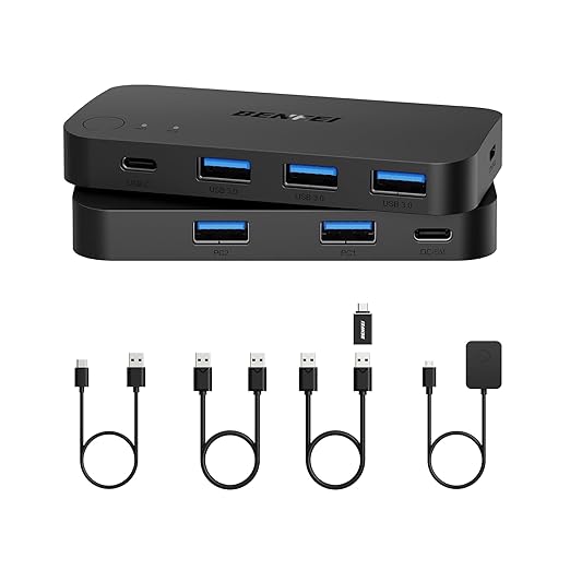 BENFEI USB 3.0 Switch, USB Switcher 2 Computers Share 3*USB 3.0 and 1*USB C by BENFEI