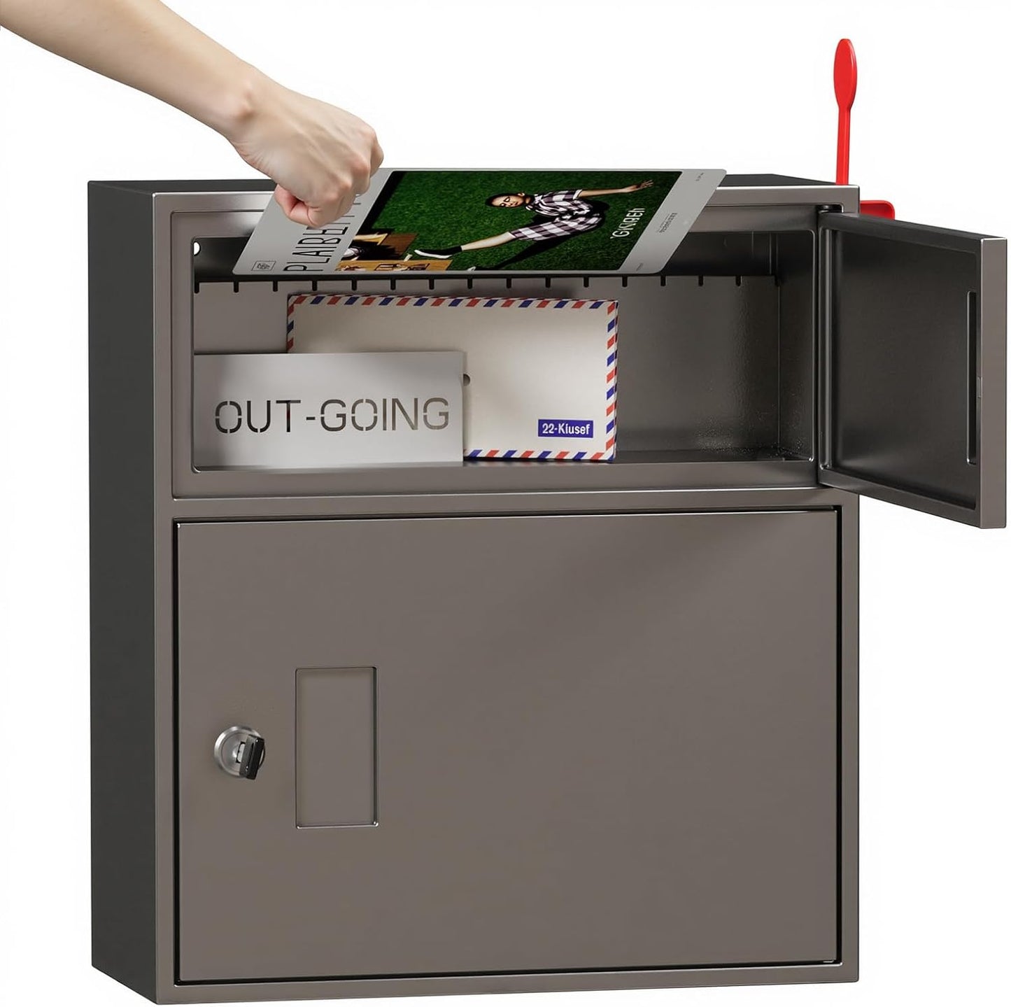 WeHere Wall-Mount Mailbox with Outgoing Flag, Large Secure Mail Box fot Outside, Galvanized Steel Rust-Proof Anti-thef Weatherproof Mailboxes for Office, Commercial, House Porch Front Door, Fence