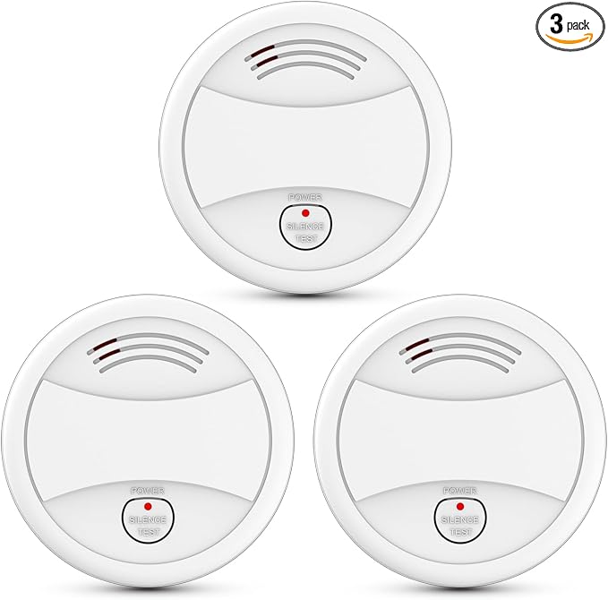 3 Pack Photoelectric Smoke Detector, 10-Year Battery Operated Fire Alarm by Unknown