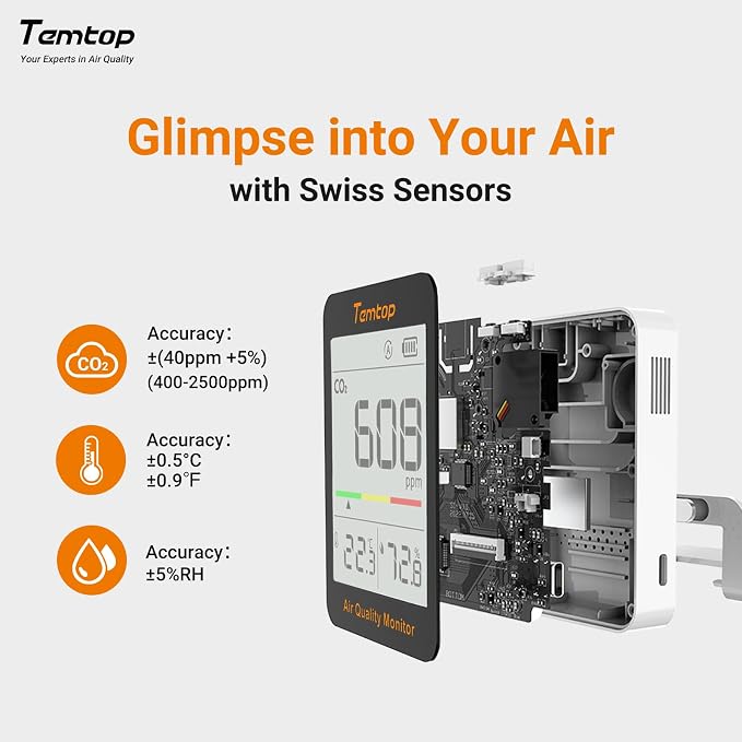 Temtop C1 Dual Pack CO2 Monitor Indoor Air Quality Monitor Portable CO2 Meter - Image 3