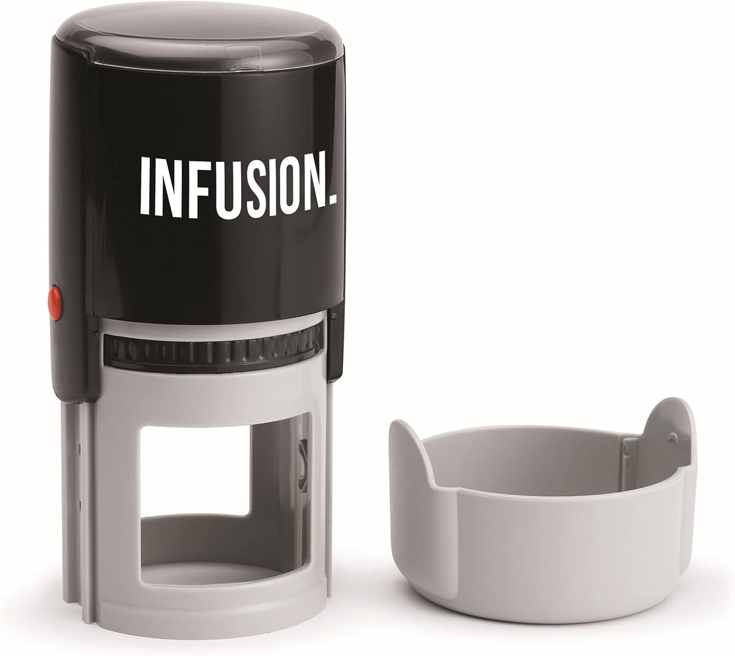 Infusion Custom Text Round Self-Inking Rubber Stamp (2" Diameter) - 1 Line of Rounded Text with Initial Line and Border