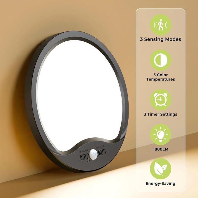 hepside 2 Pack Motion Sensor Ceiling Light Wired, 3000K/4000K/6500K LED Flush - Image 5