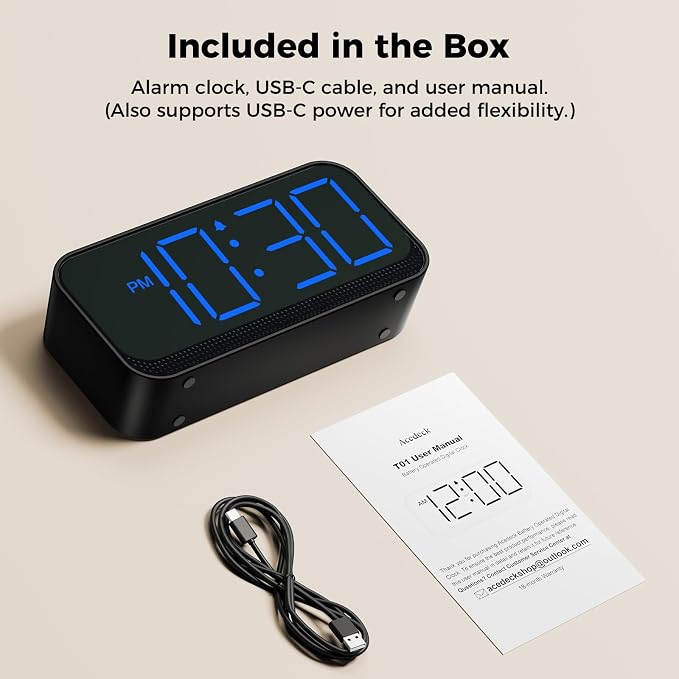 Acedeck Battery Operated Digital Clock: Cordless Small Alarm Clock - Image 9