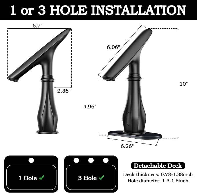 Touchless Bathroom Faucet, Matte Black Smart Motion Sensor Bathroom Sink - Image 7