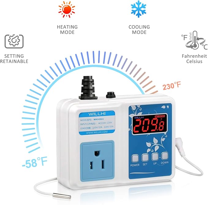 WH1436A 10A Temperature Controller 110V Digital Thermostat Switch Sous Vide - Image 2
