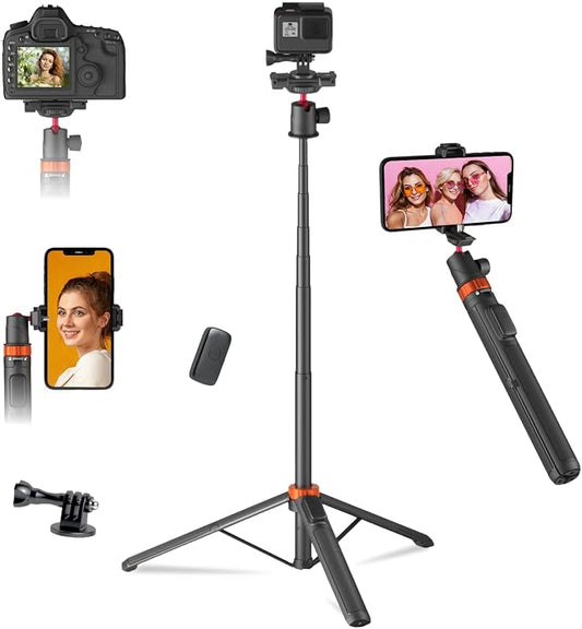 Action Camera Tripod with 360° Ball Head, 66.5'' Selfie Stick Tripod with by Jishane