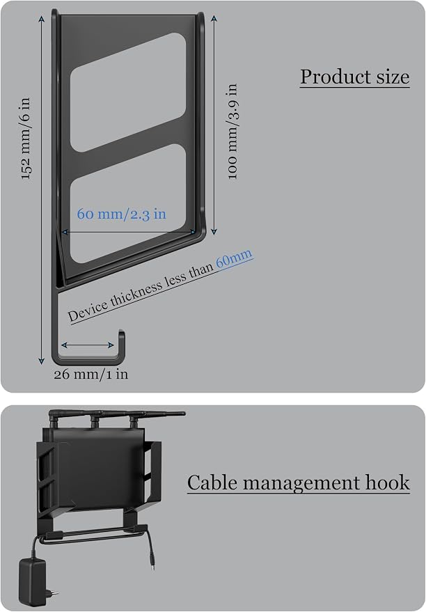 Universal Wall Mount Shelf for Modem/Router/Mac mini/Apple TV/ROKU, Fits Cable - Image 2