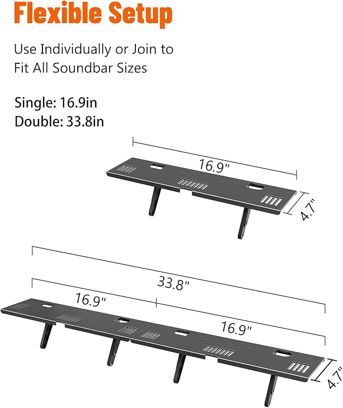 Soundbar Mount, No Drilling Steel TV Top Shelf Fits Most of Sound Bars Up to 15 - Image 4