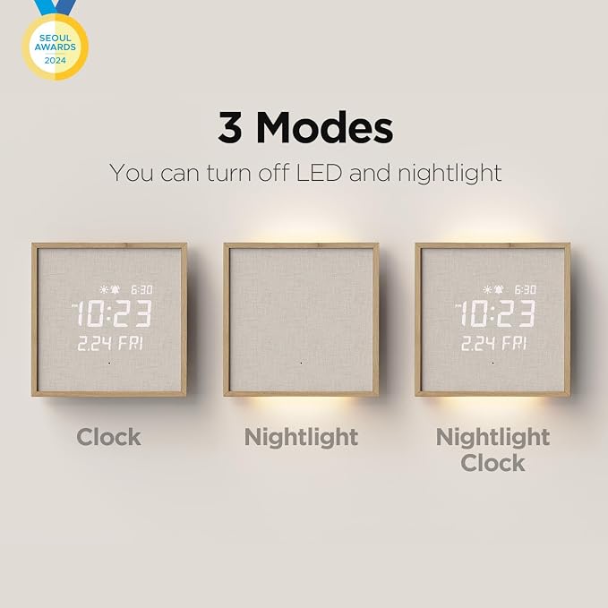 mooas Wooden Frame LED Silent Wall Clock - Image 3