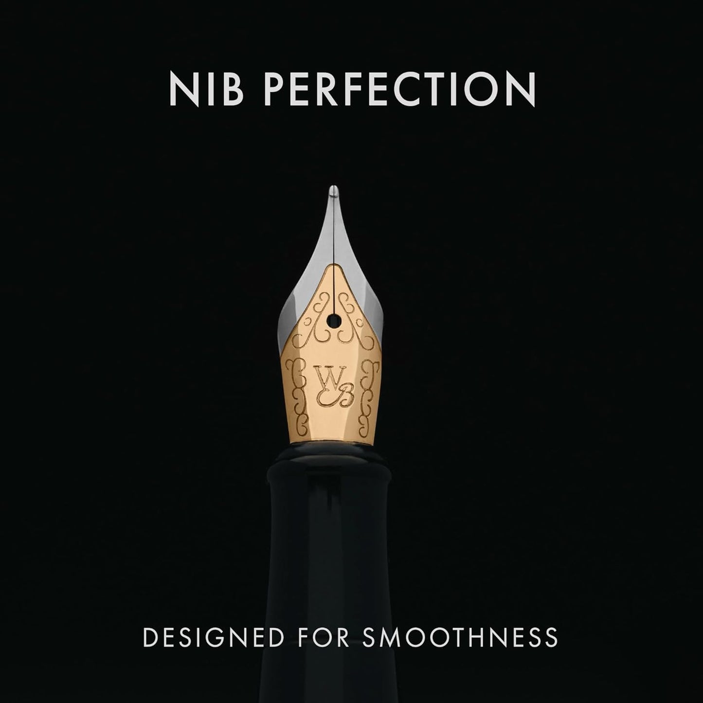 Wordsworth & Black Fountain Pen Set, 18K Gilded Medium Nib, Includes 24 Pack Ink Cartridges, Ink Refill Converter & Gift Pouch, Gold Finish, Calligraphy, [Black Gold], Perfect for Men & Women