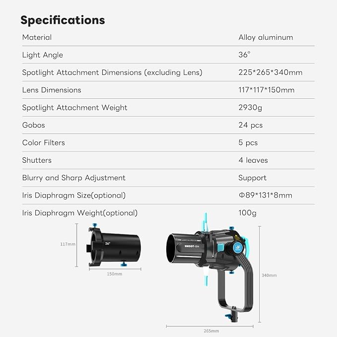 Bowens Mount Optical Snoot Photography, Spotlight Snoot Gobos kit - Image 9