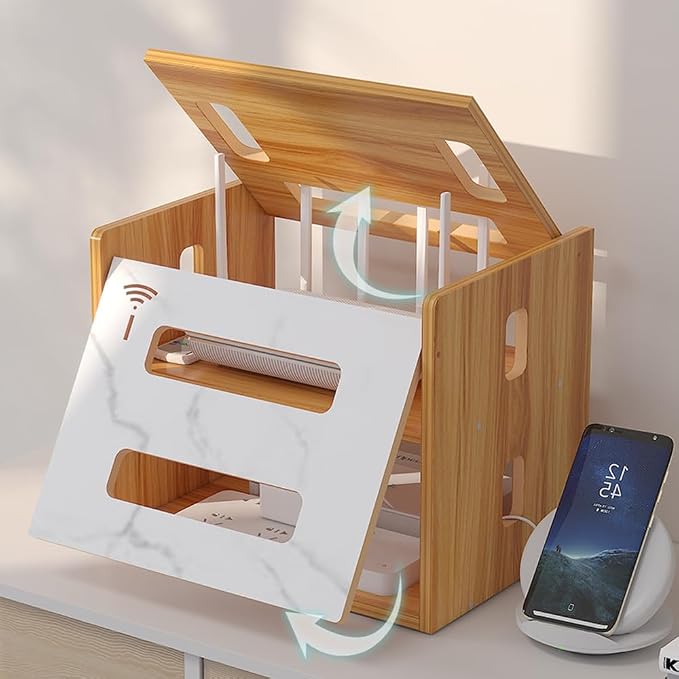 Wooden Router Shelf, Desktop WiFi Router Storage Box Modem Rack Router Cover - Image 5