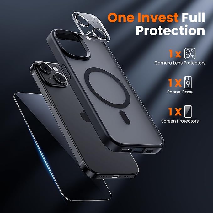 toushion 3 in 1 for iPhone Case Clear, Shockproof for iPhone 14, Matte Black - Image 2
