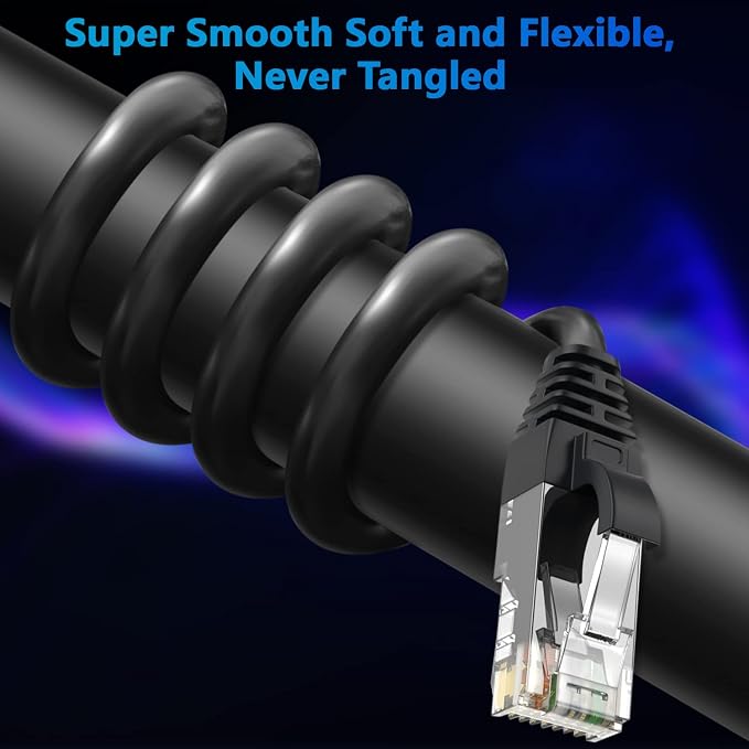Adoreen Cat 6 Ethernet Cable 50 Ft-Black, Outdoor & Indoor Snagless Long Round - Image 2