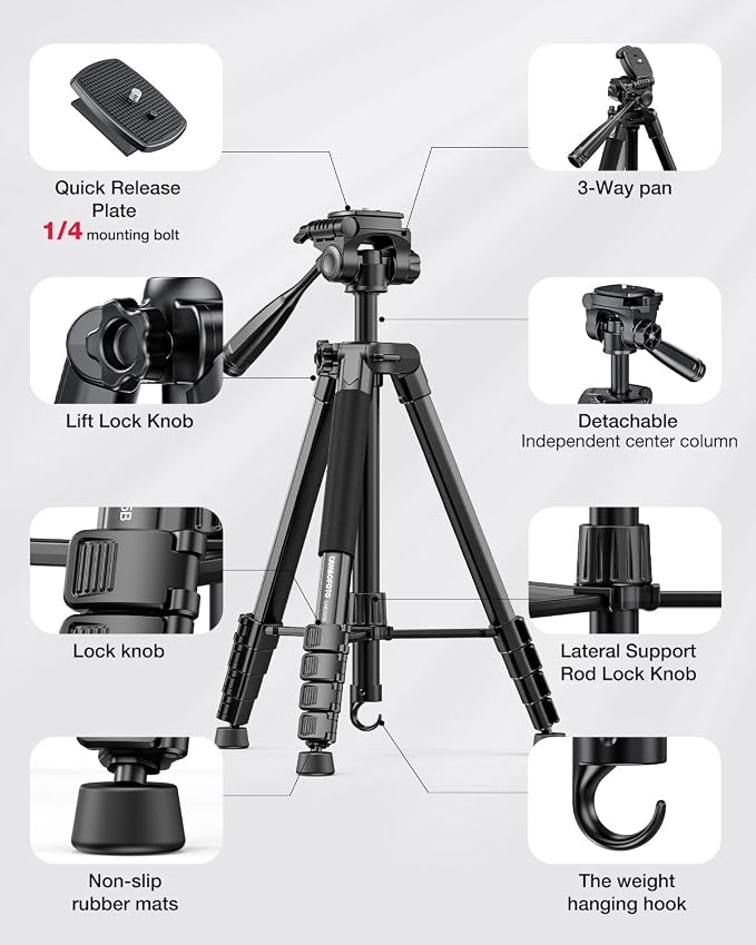 CAMBOFOTO 73" Camera Tripod and Monopod, Professional Aluminum Tripod Stand - Image 6