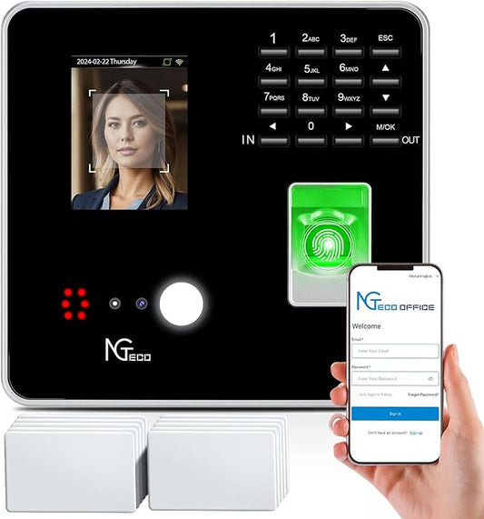 NGTeco Cloud-Based Time Clock for Small Business, 2.4GHz WiFi Attendance Machine by NGTeco
