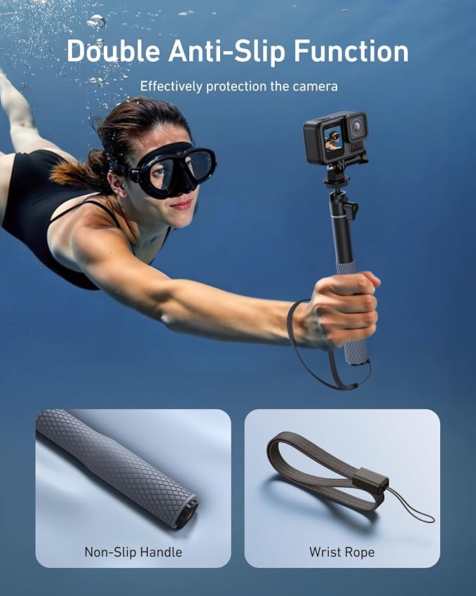 TELESIN 360° Waterproof Selfie Stick 25.75"w Hand Strap Underwater Dive Diving - Image 5
