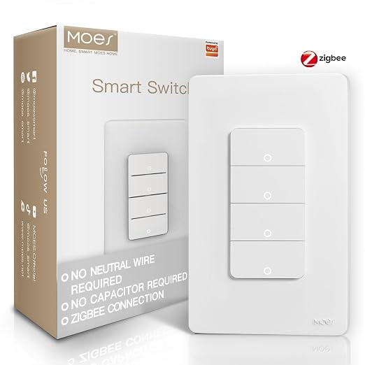 MOES Zigbee Smart Switches 4 Gang, No Neutral Wire, Require MOES Zigbee Hub by MOES