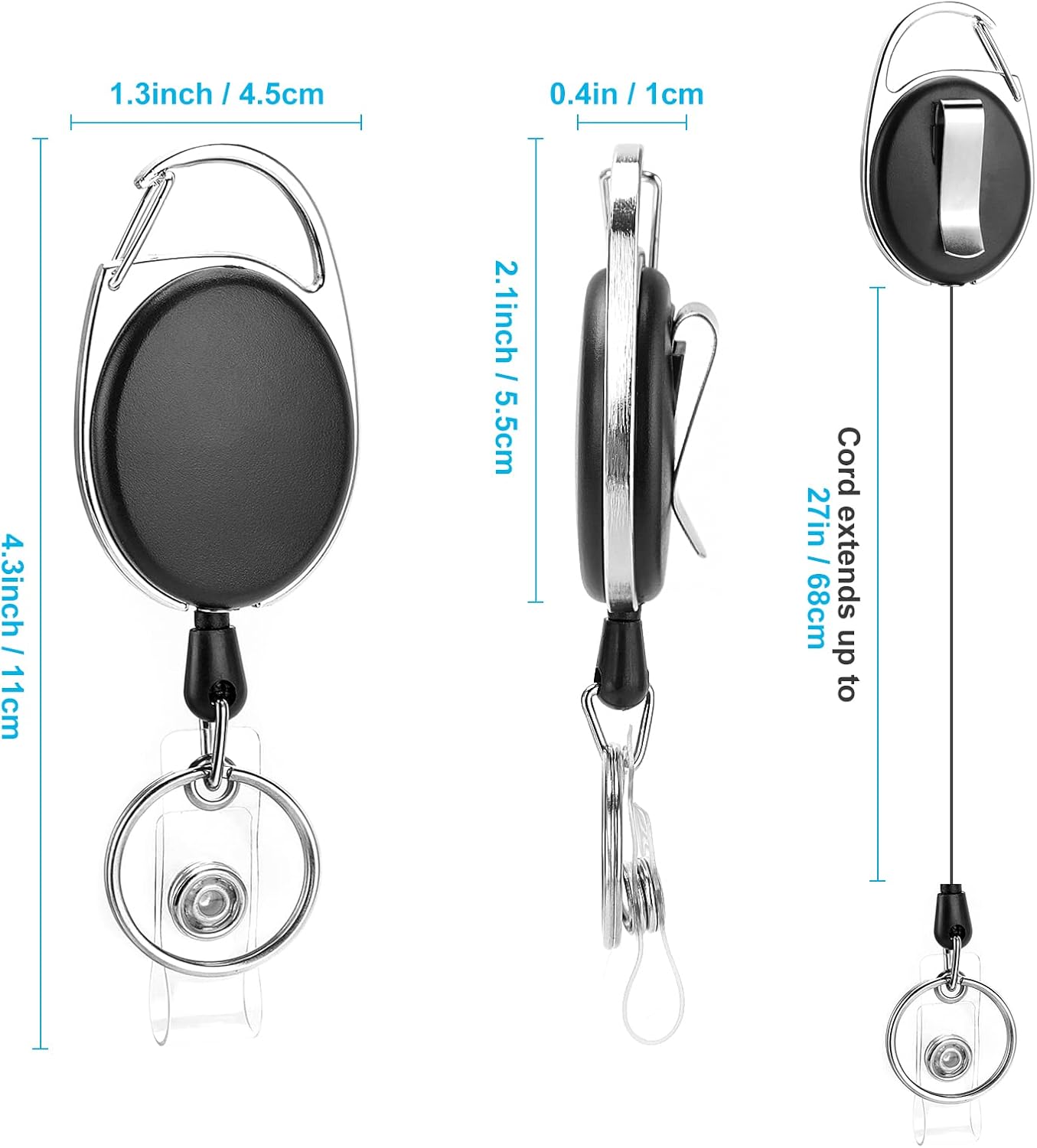 20 Pack Retractable Badge Reel with Carabiner Belt Clip and Key Ring Retractable ID Badge Holders for Office Worker Doctor Nurse