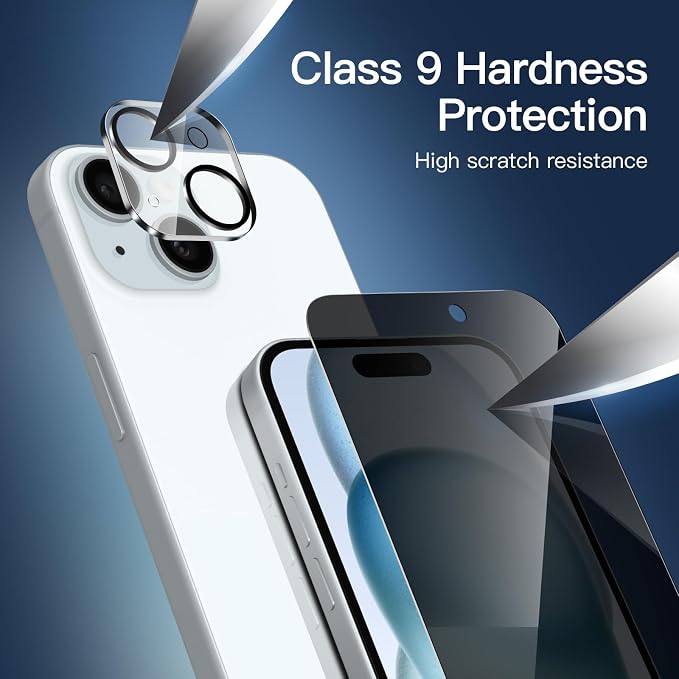 NEW'C 3x Privacy for iPhone 15 Screen Protector+ 3x Camera Lens Protector - Image 6
