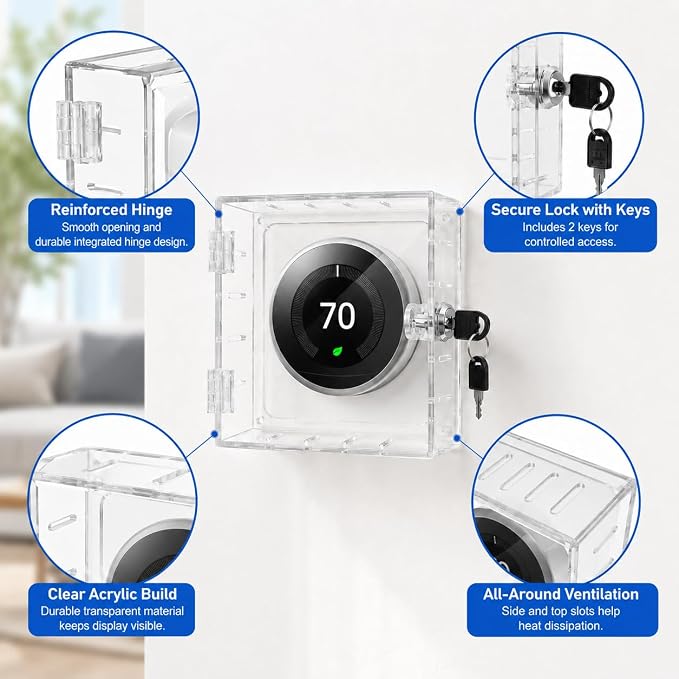 Thermostat Lock Box with Key Thermostat Cover Universal Thermostat Lock Box - Image 5