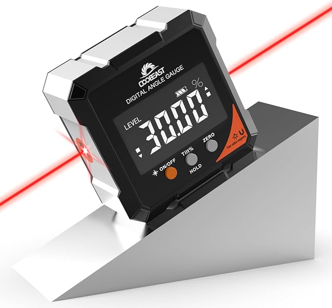 Digital Angle Finder with Laser, 4-Side Magnetic Digital Angle Gauge, by Coobeast