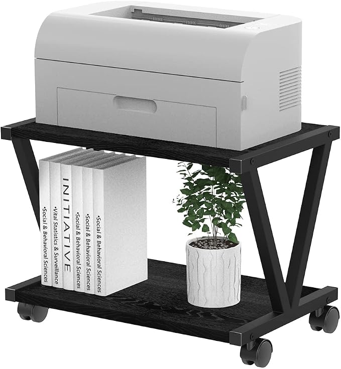 VEDECASA Retro Desktop Printer Stand 2 Double Tiers Wood Printer Shelf Modern by VEDECASA