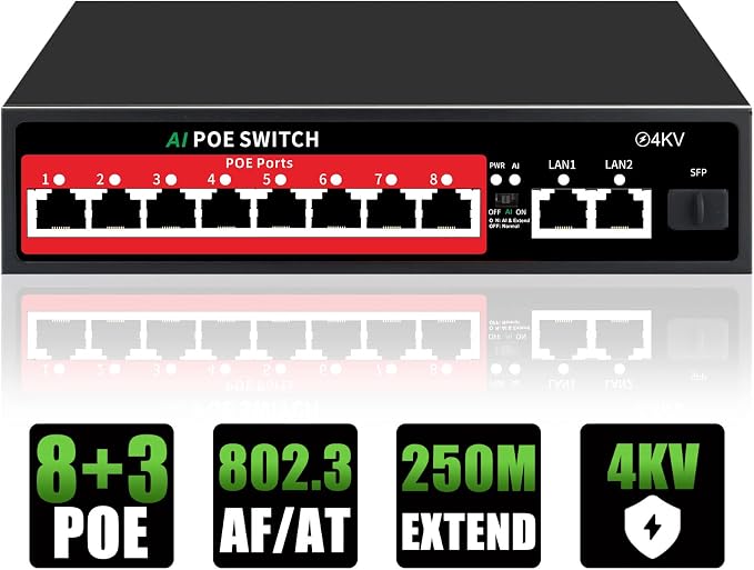 8 Port PoE+ Switch | Easy Smart Managed Ethernet Switch | Support VLAN by STEAMEMO