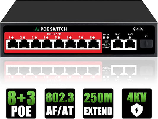 8 Port PoE+ Switch | Easy Smart Managed Ethernet Switch | Support VLAN by STEAMEMO
