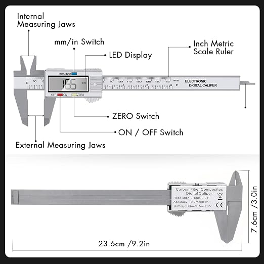 Electronic Digital Caliper, LCD | 0 to 6 inch inch/mm Conversion, Automatic - Image 7