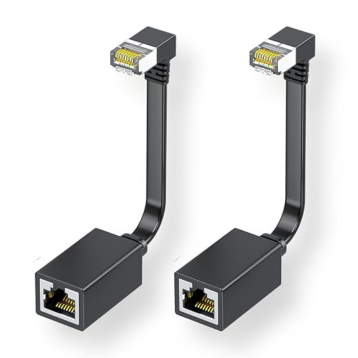 2Packs Right Angle Cat7 Ethernet Extension Cables Flat 15cm/6inch, Right angle by JUXINICE