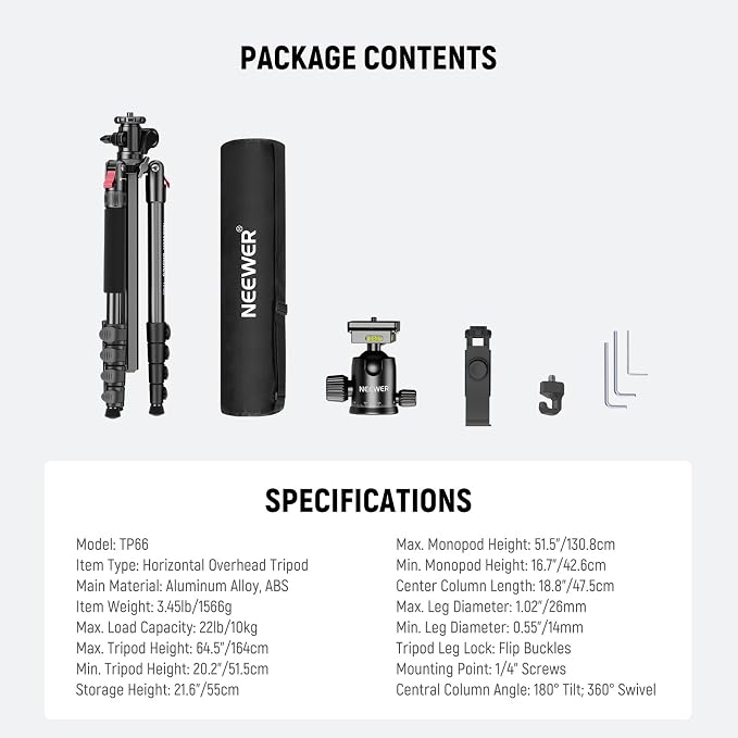 NEEWER Basics 64.5" Horizontal Overhead Tripod - Image 7