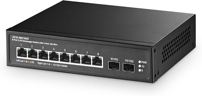 10 Port 2.5G Switch, 2x10G SFP+ Port, 8x2.5G Base-T Ports Compatible by Binardat