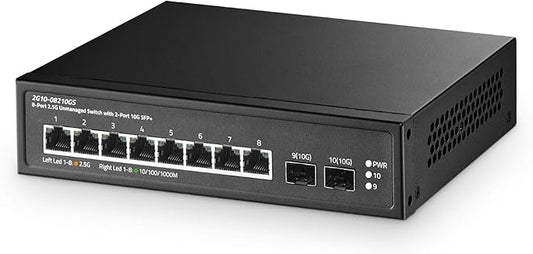 10 Port 2.5G Switch, 2x10G SFP+ Port, 8x2.5G Base-T Ports Compatible by Binardat