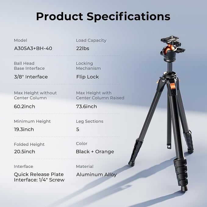 K&F CONCEPT 73" Aluminum Travel Tripod - Image 7