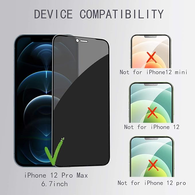PEHAEL 2+2 Pack for iPhone 12 Pro Max Privacy Screen Protector - Image 4