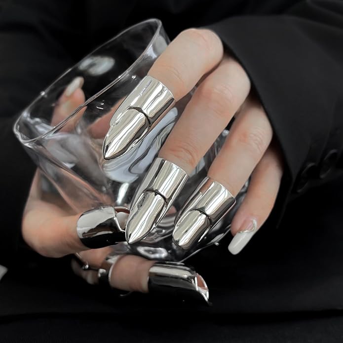 LIANXUE Metal Nail Cover Ring Hip Hop Cosplay Unisex Punk Gold Silver Color - Image 2