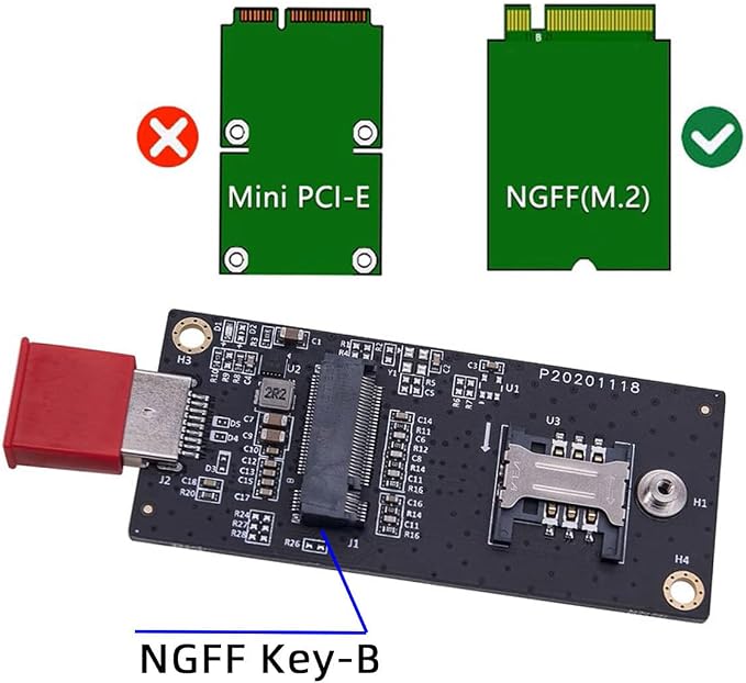 M.2 Key-B WWAN to USB 3.0 Adapter Riser Card w SIM Slot - Image 7