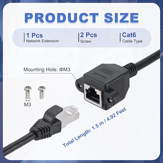 MECCANIXITY Cat6 Ethernet Extension Cable, 4.9Ft RJ45 Male to Female Screw - Image 2