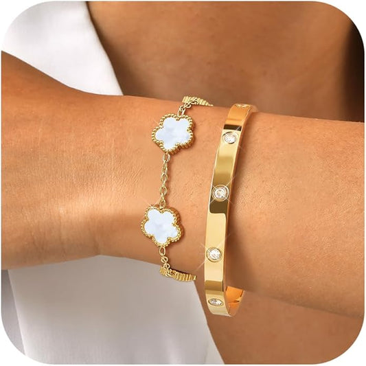 MPRAINBOW Womens Stackable Gold Bracelets Jewelry, 18K Gold Plated Floral by MPRAINBOW