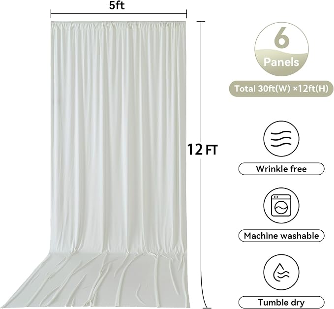 30ftx12ft Wrinkle Free Ivory Backdrop Curtains - Image 6