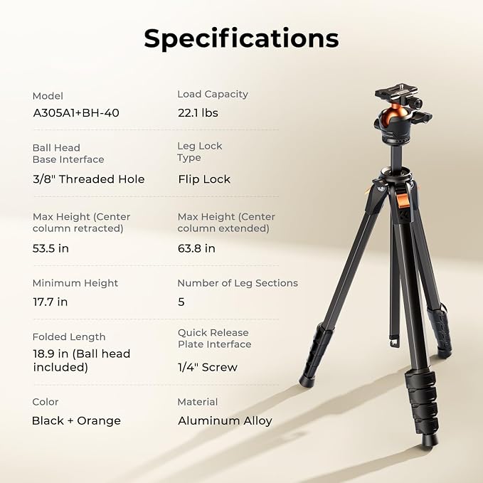 K&F CONCEPT 63" Aluminum Travel Tripod - Image 7