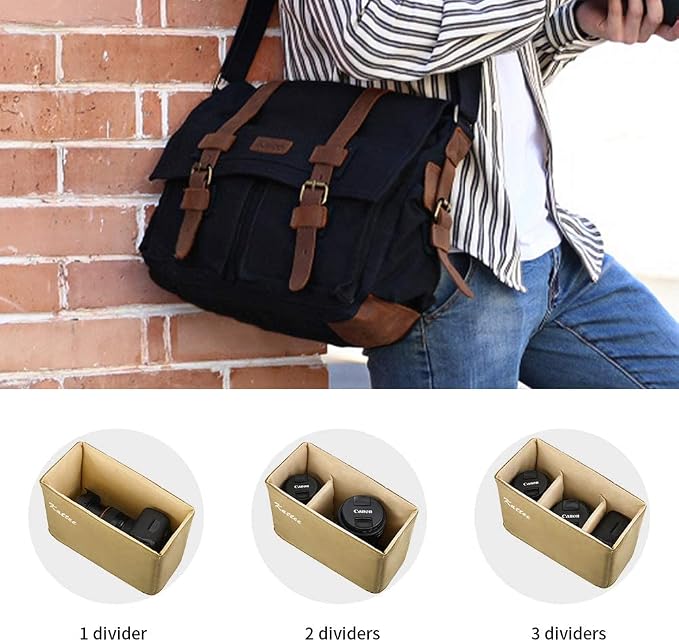 Kattee Leather Canvas Camera Bag Vintage DSLR SLR Messenger Shoulder Bag - Image 5