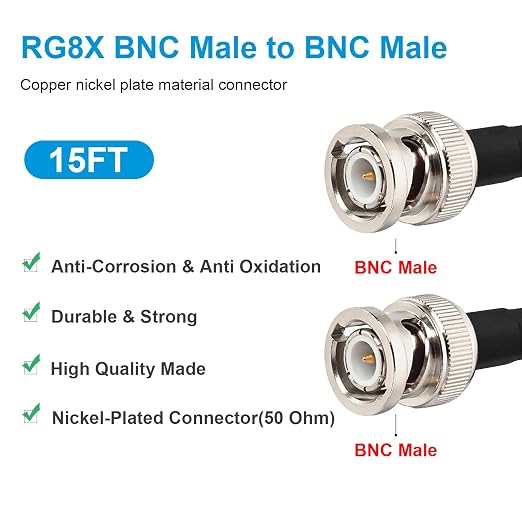MOOKEERF BNC Male to BNC Male Coaxial Cable 50 ohm Ultra Low Loss RG8X Coax - Image 2
