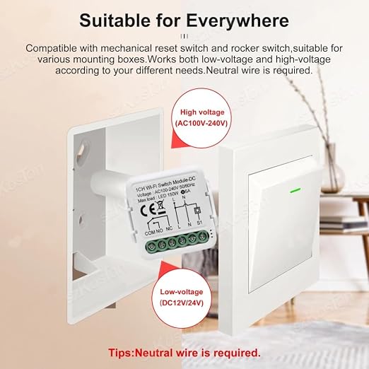 Tuya Smart Life app Dry Contact WiFi Relay Switch Module, 1 Channel DC 12/24V - Image 3
