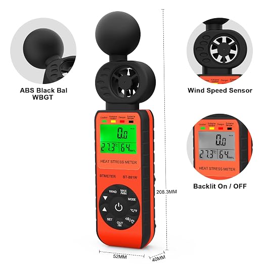 BTMETER BT-881W Heat Stress Meter Anemometer, Digital Indoor/Outdoor WBGT Meter - Image 5