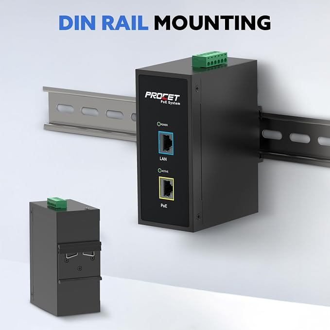 PROCET 10 Gbps Gigabit PoE+ Injector Din Rail, 30W Industrial PoE Adapter - Image 7