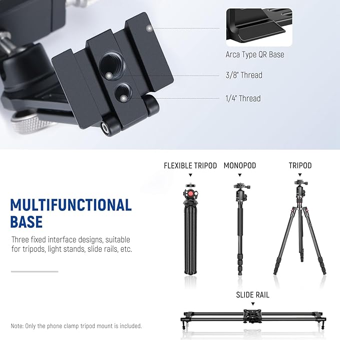 NEEWER Smartphone Tripod Mount Aluminum Alloy, 360° Rotatable Phone Stand - Image 4
